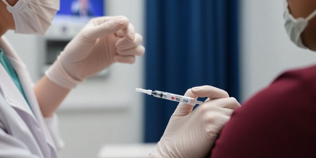 Healthcare professional preparing a B12 injection in clinic.