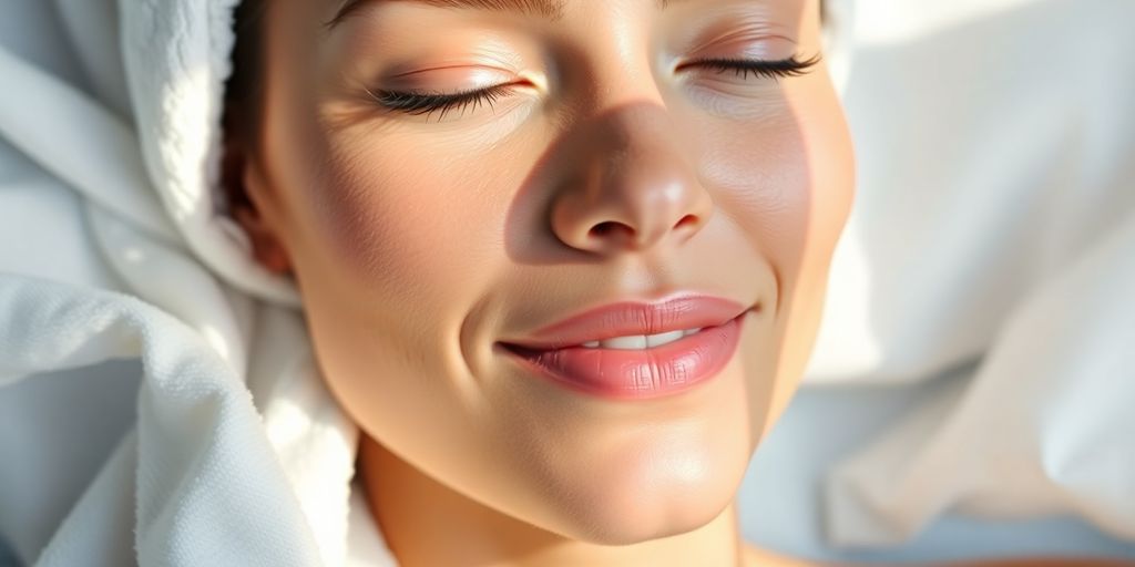 Close-up of a serene, glowing face after treatment.