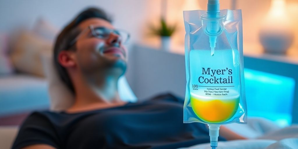Person receiving Myer’s Cocktail IV treatment in a calm setting.