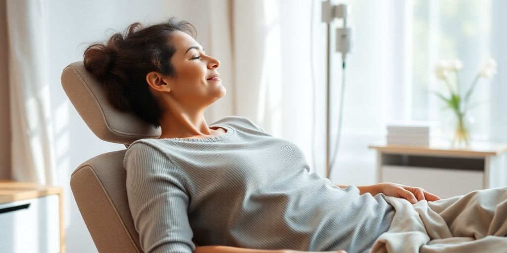 Patient relaxing after IV vitamin therapy treatment.