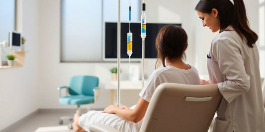 Patient receiving IV vitamin therapy in a clinical setting.