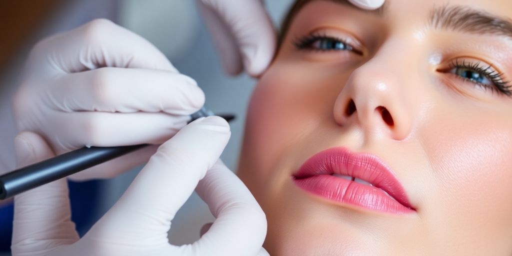 Patient receiving lip filler treatment with Restylane Kysse.